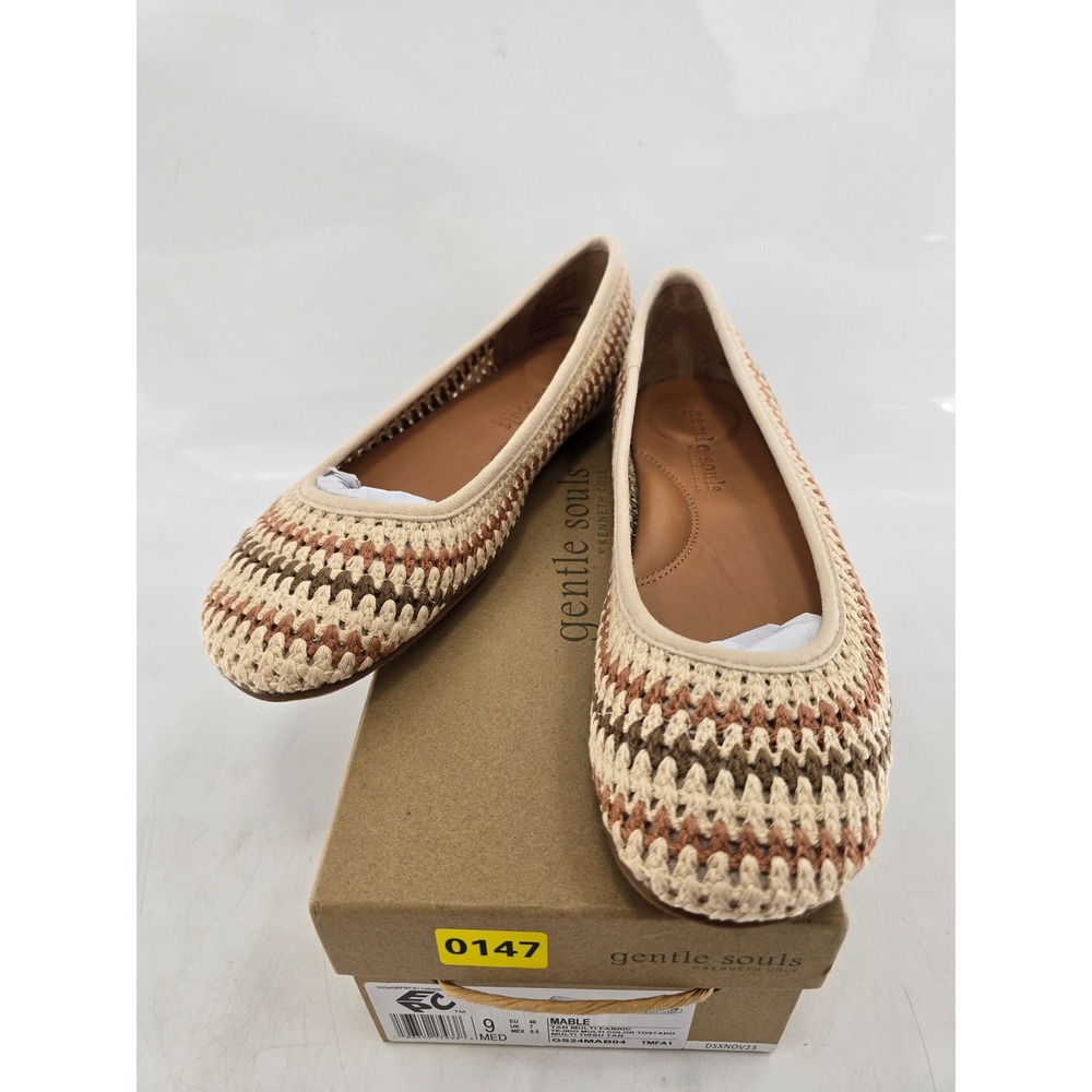 Gentle Souls Mable Ballet Flats Womens 9 Tan Multi Woven Fabric - New